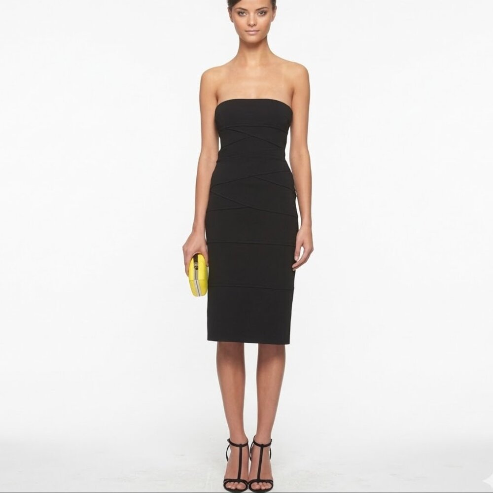 Diane Von Furstenberg Kimeena Dress Ponte Strapless Bandage Bodycon Black sz 6